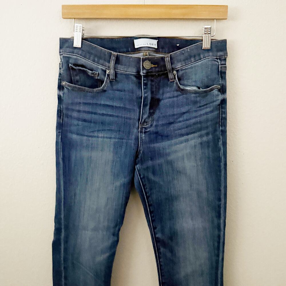 ANN TAYLOR LOFT | Modern Skinny Crop Jeans Navy Embroidered Cuff Detail | Size 6 - Picture 3 of 8